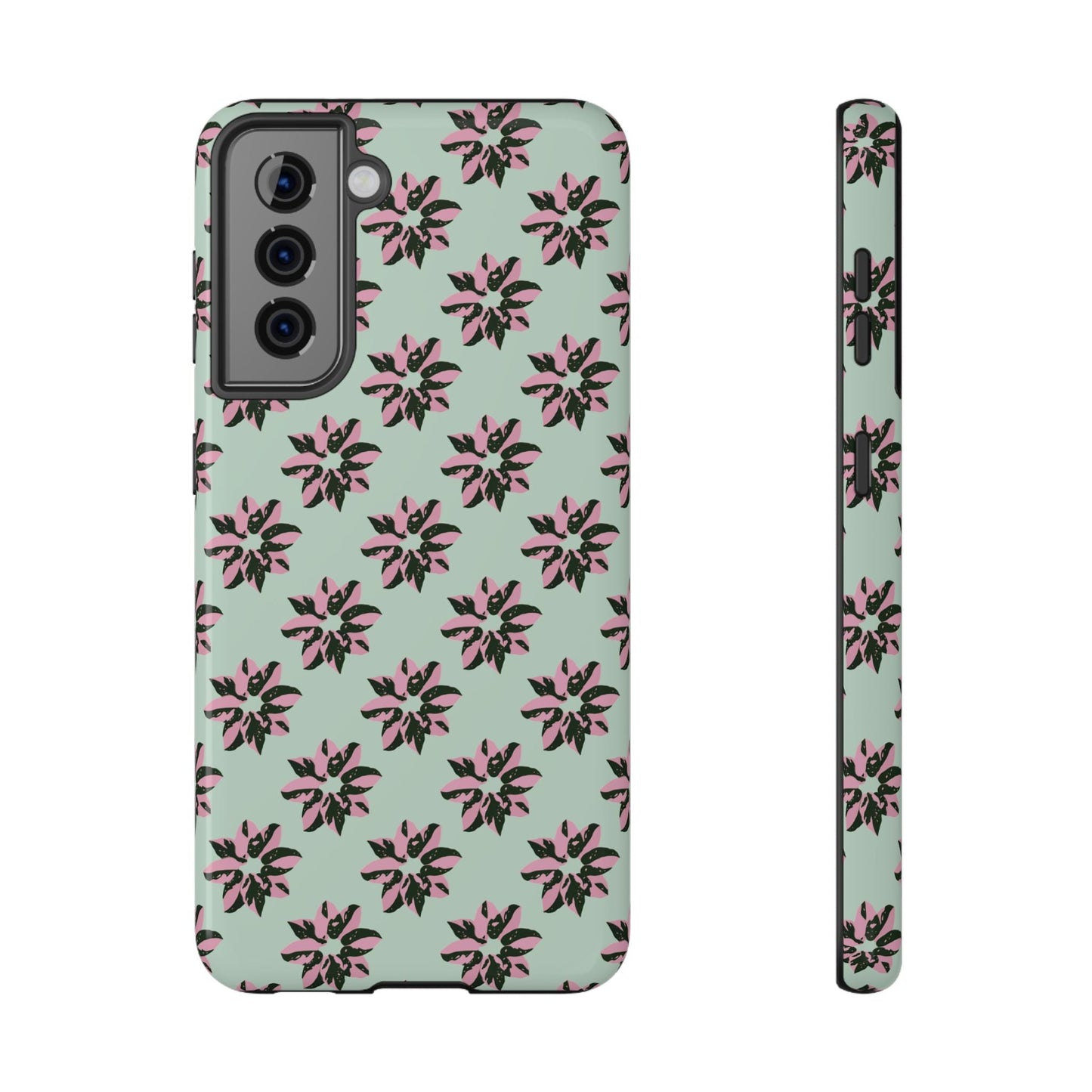 Pink Princess Philodendron Pattern Phone Case – Dual Layer Protective Cover
