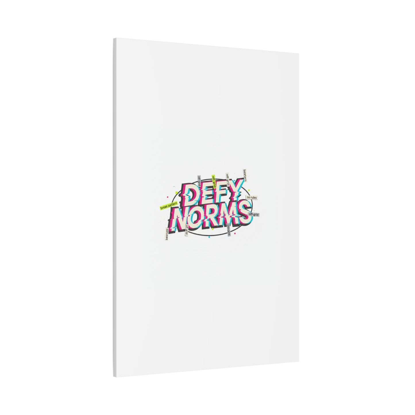 Defy Norms Canvas, Anti-Aesthetic Glitch Typography, Brutalist Poster Style