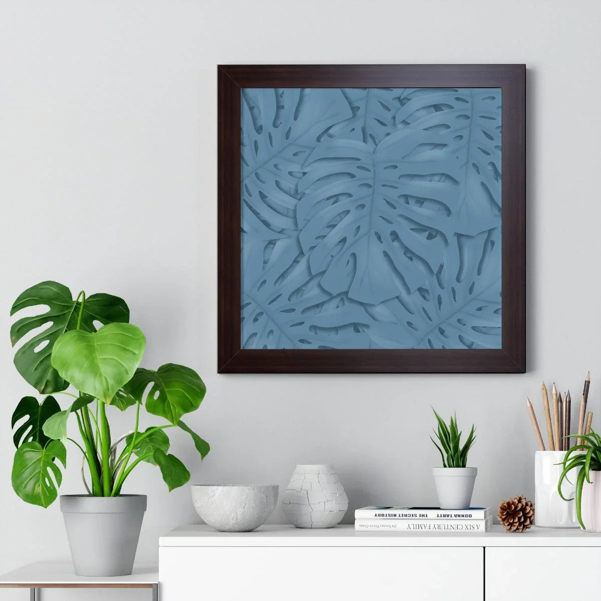Cerulean Monstera Framed Print – Botanical Wall Art