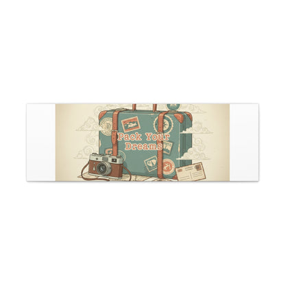 Pack Your Dreams Canvas | Retro Travel Postcard, Wanderlust Passport Stamp Art