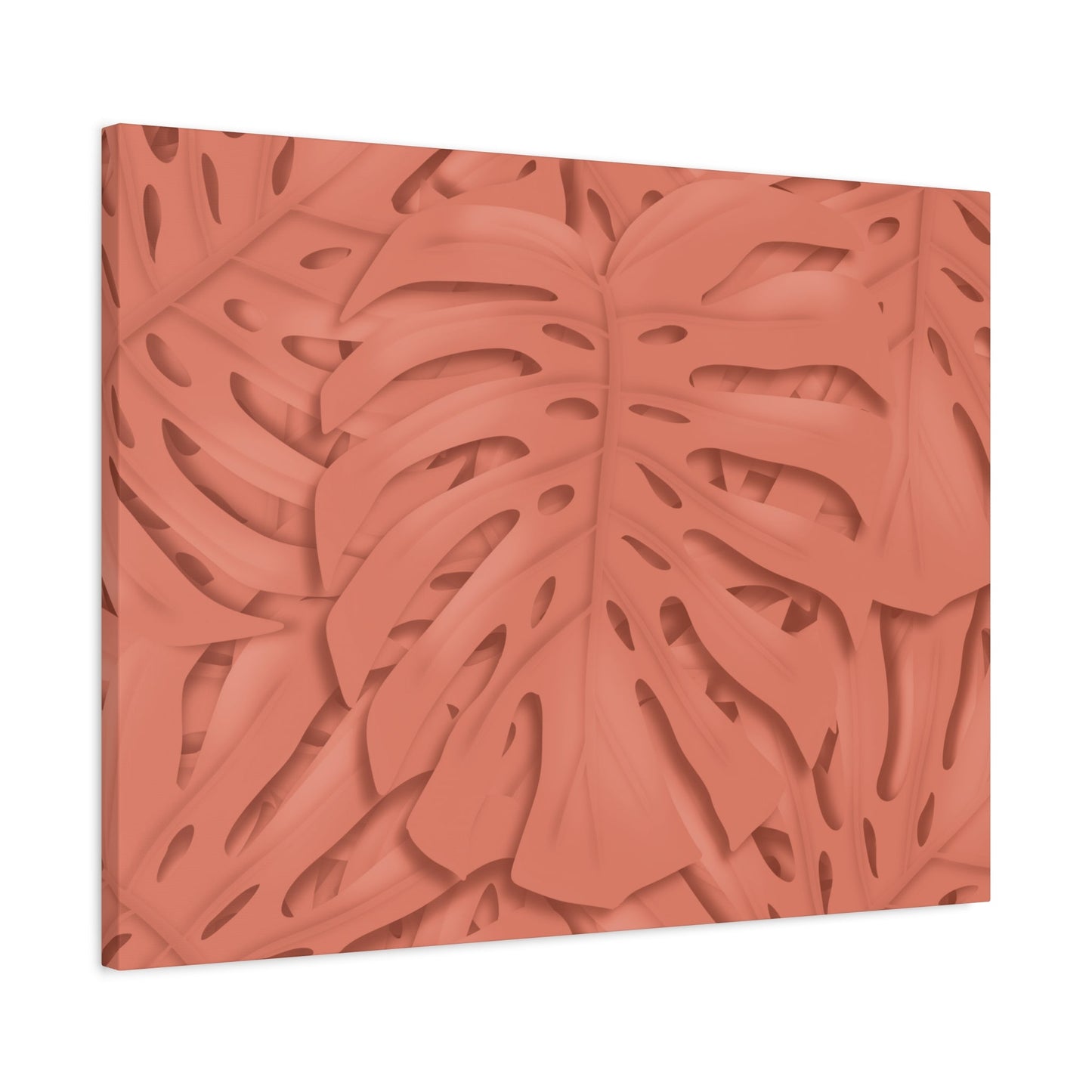 Coral Monstera Canvas Print – Botanical Wall Art