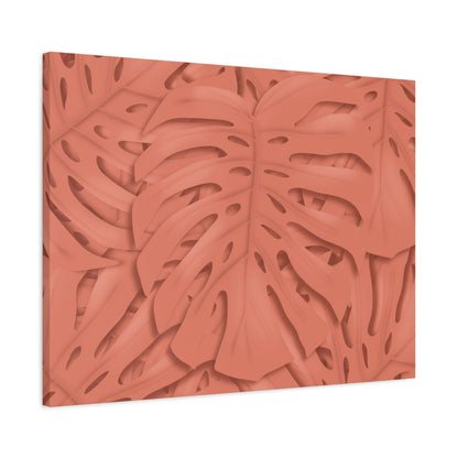 Coral Monstera Canvas Print – Botanical Wall Art