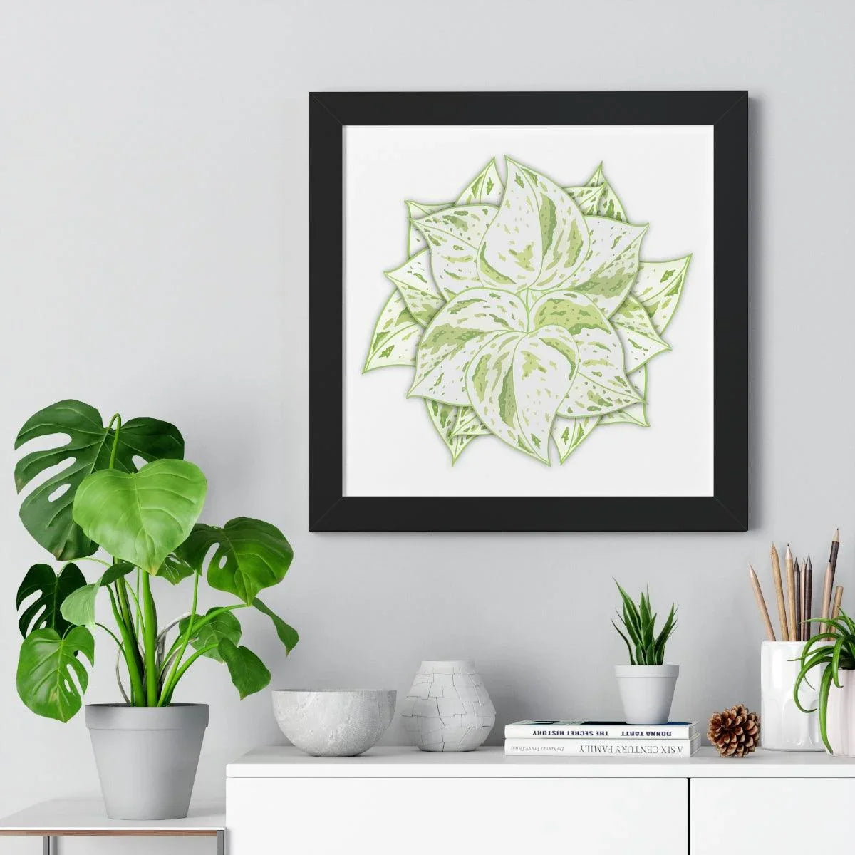 Snow Queen Pothos Framed Print – Botanical Wall Art