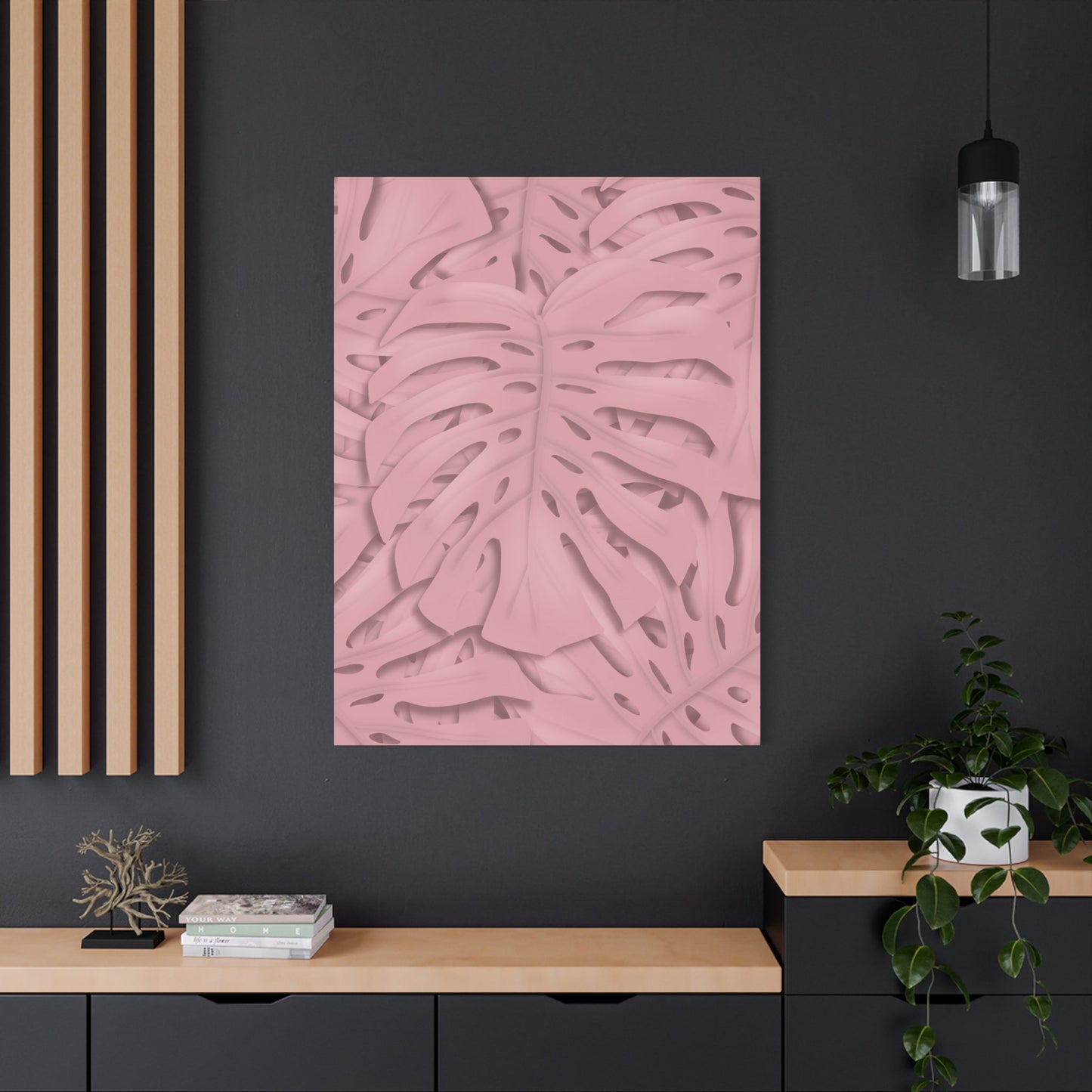 Soft Pink Monstera Canvas Print – Botanical Wall Art