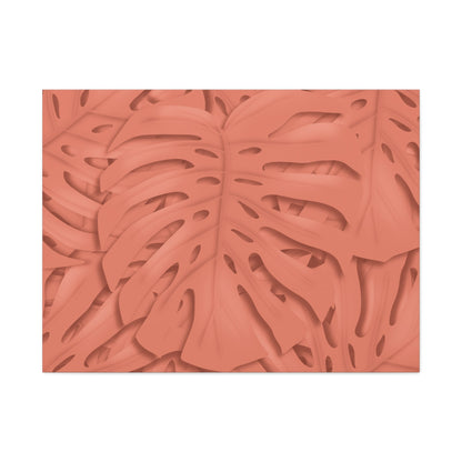 Coral Monstera Canvas Print – Botanical Wall Art
