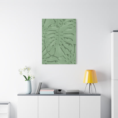 Sage Green Monstera Canvas Print – Botanical Wall Art