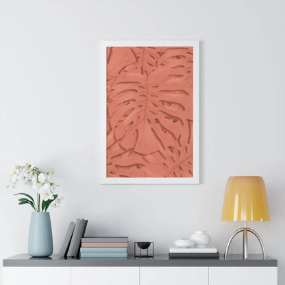 Coral Monstera Framed Print – Botanical Wall Art