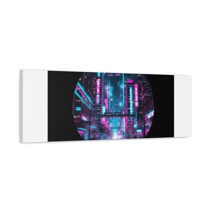 Neon Cyberpunk Cityscape Canvas | synthwave skyline, future city art
