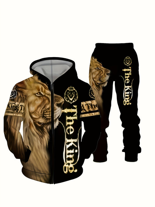 Men'S Casual 2pc Digital Lion Design Sweatshirt And Pants Combination