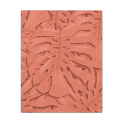 Coral Monstera Canvas Print – Botanical Wall Art