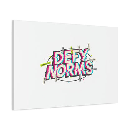 Defy Norms Canvas, Anti-Aesthetic Glitch Typography, Brutalist Poster Style
