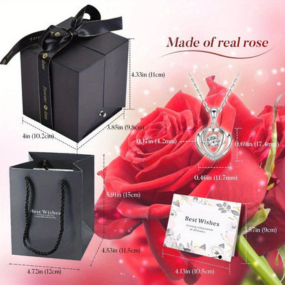 Preserved Real Rose | Perfect Eternal Flowers Rose Gifts with Necklace for Mom, Girlfriend for Mother'S Day, Valentine's, Anniversary, Thanksgiving, or Christmas | Blue Color, Metal Material