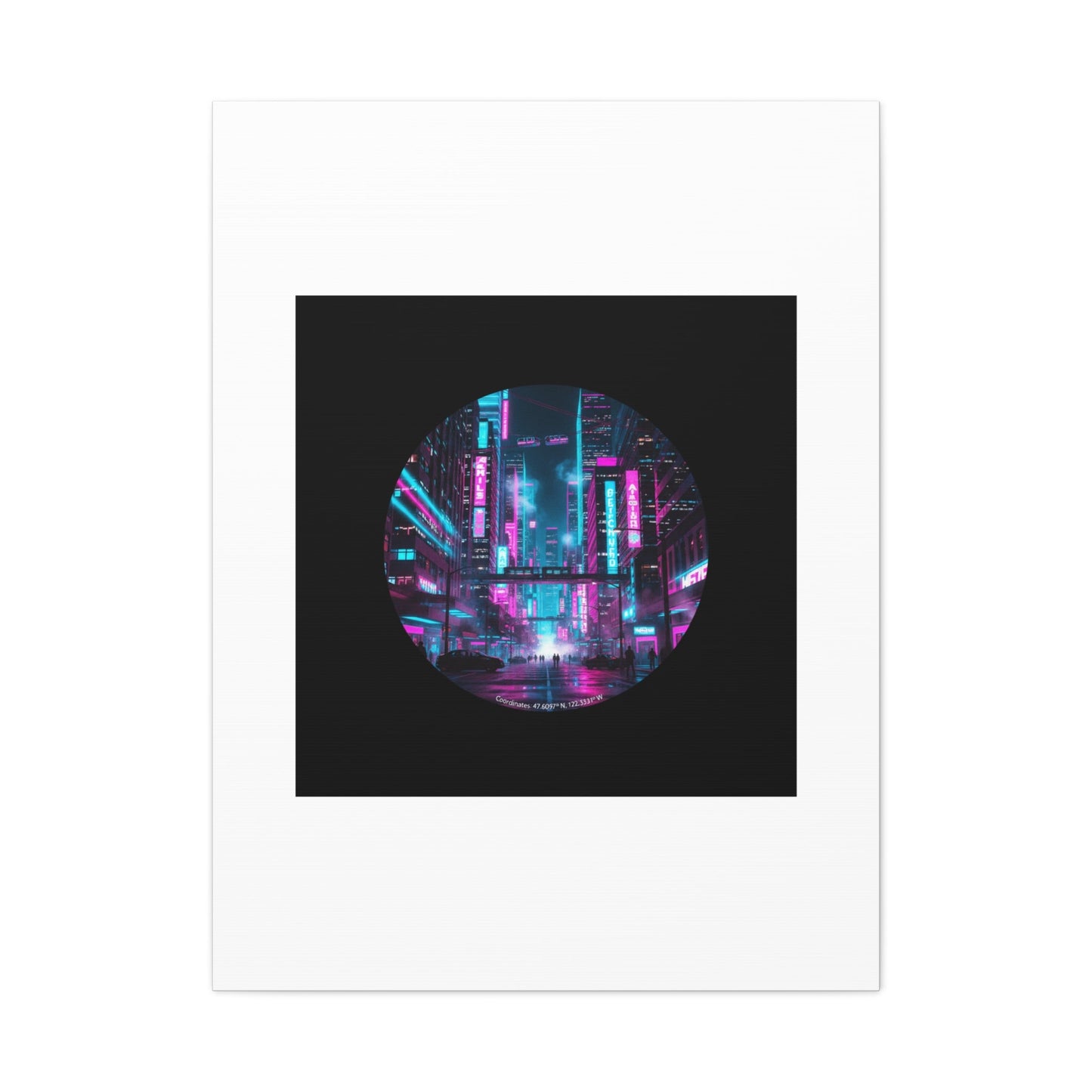 Neon Cyberpunk Cityscape Canvas | synthwave skyline, future city art