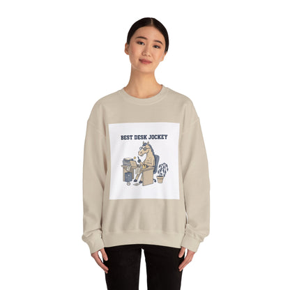 Workhorse Desk Jockey Sweatshirt | corporate burnout parody, collegiate horse design