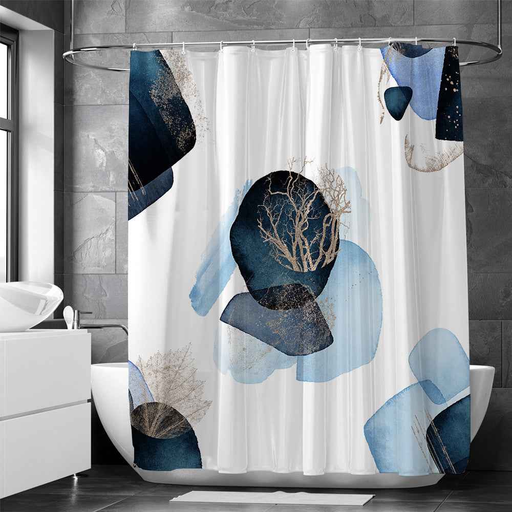 Modern Retro Neutral Waterproof Shower Curtain Set - Abstract Geometric Waffle Weave Fabric for Minimalist Bath Decor