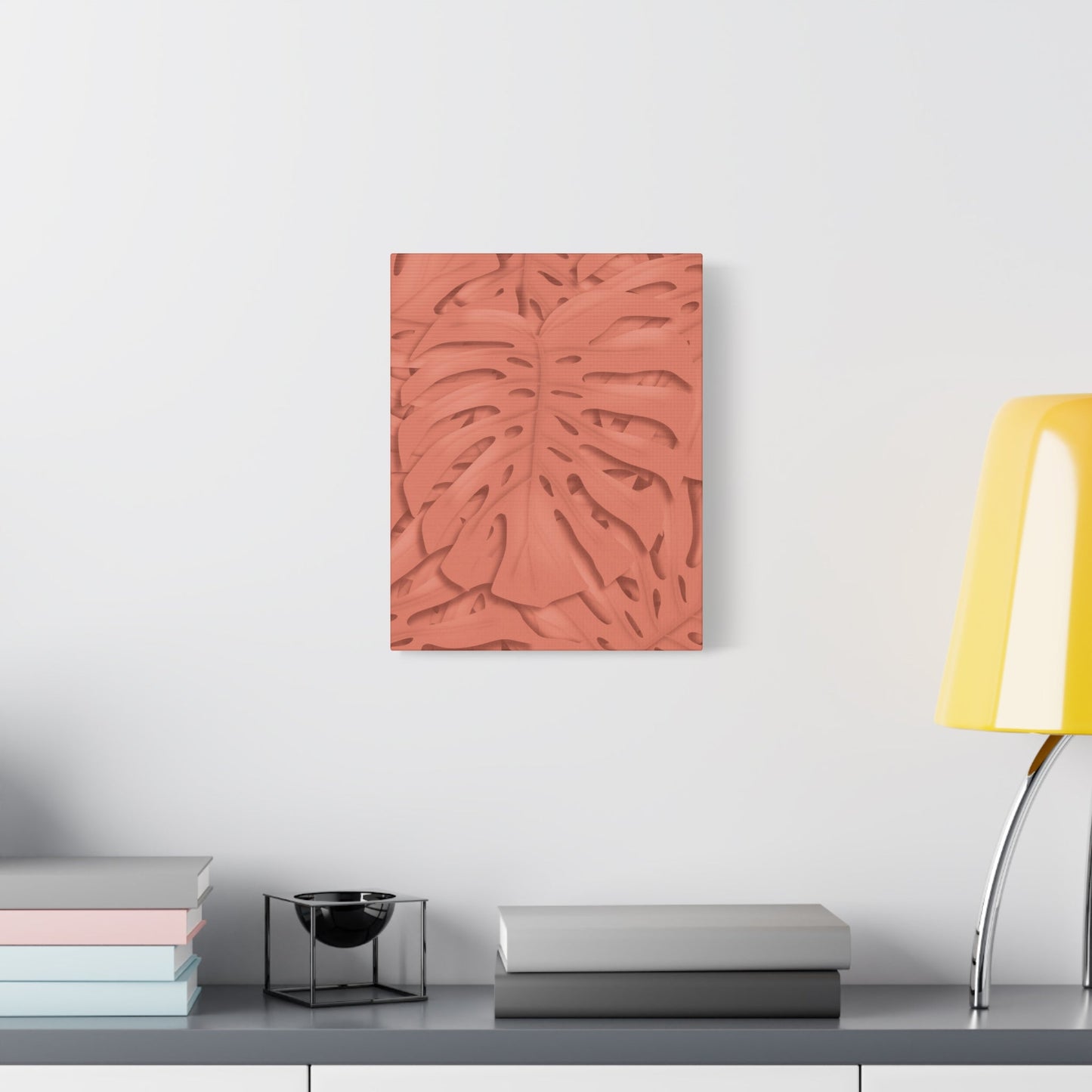 Coral Monstera Canvas Print – Botanical Wall Art