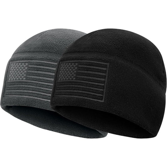 Set of 2 Winter Beanie Hats Featuring a Cap And American Flag Design