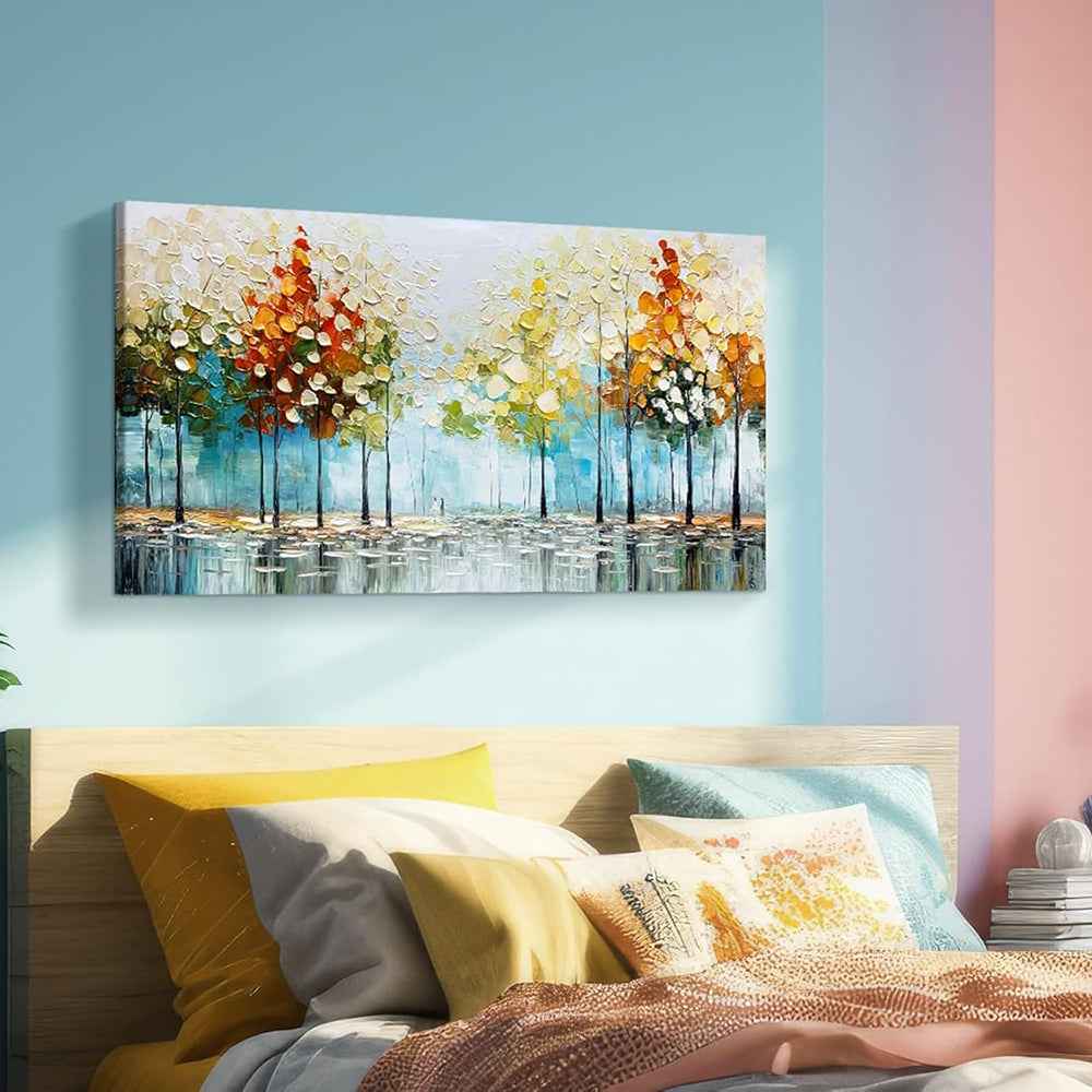 Large Handpainted Palette Knife Tree Oil Painting On Canvas Modern Abstract Landscape Art Poster Wall Pictures Home Decor