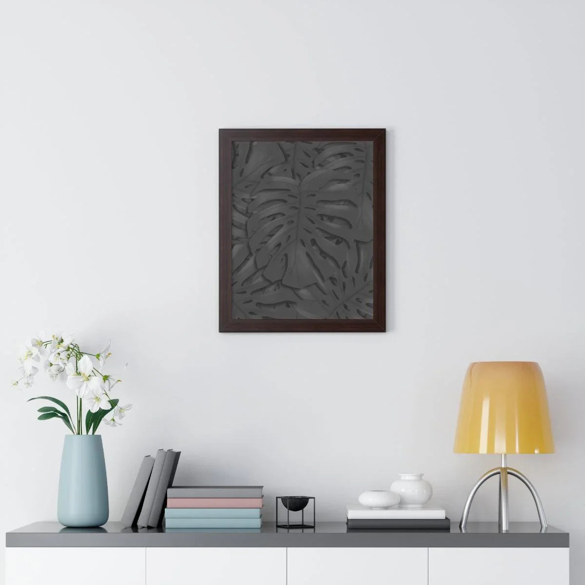 Charcoal Monstera Framed Print – Botanical Wall Art