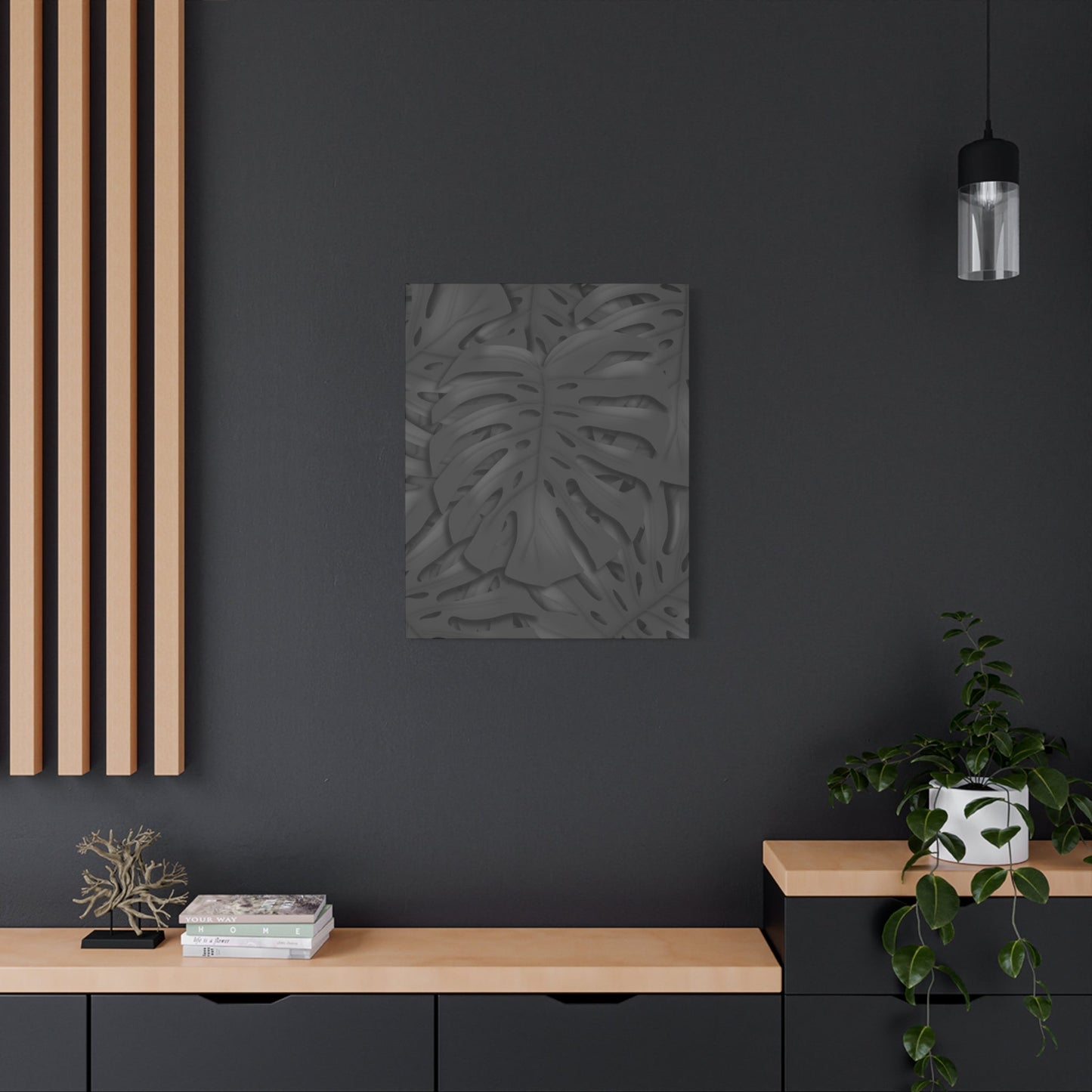 Charcoal Monstera Canvas Print – Botanical Wall Art