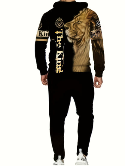 Men'S Casual 2pc Digital Lion Design Sweatshirt And Pants Combination