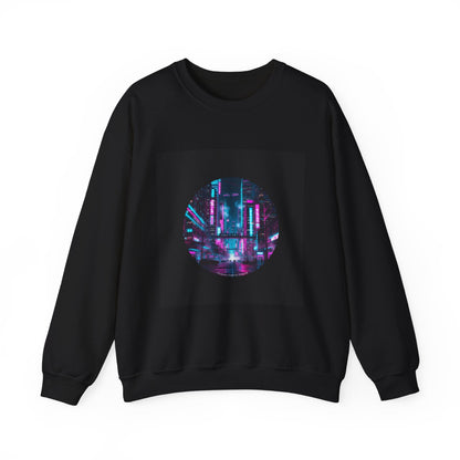 Neon Cyberpunk Skyline Sweatshirt | synthwave cityscape, future city art