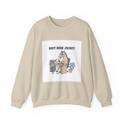 Workhorse Desk Jockey Sweatshirt | corporate burnout parody, collegiate horse design