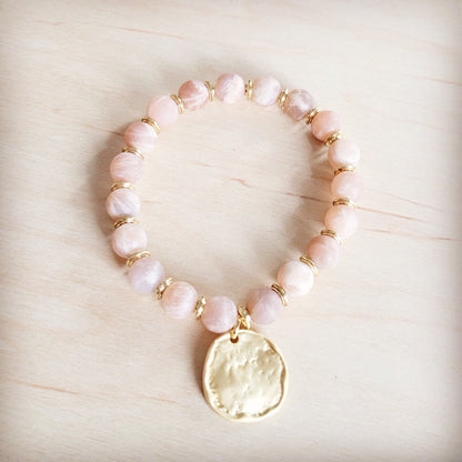 Frosted Sunstone Stretch Bracelet w/ Matte Gold Charm 811q