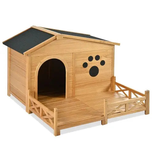 Outdoor Wooden Dog House with Porch & Asphalt Roof 48" Medium