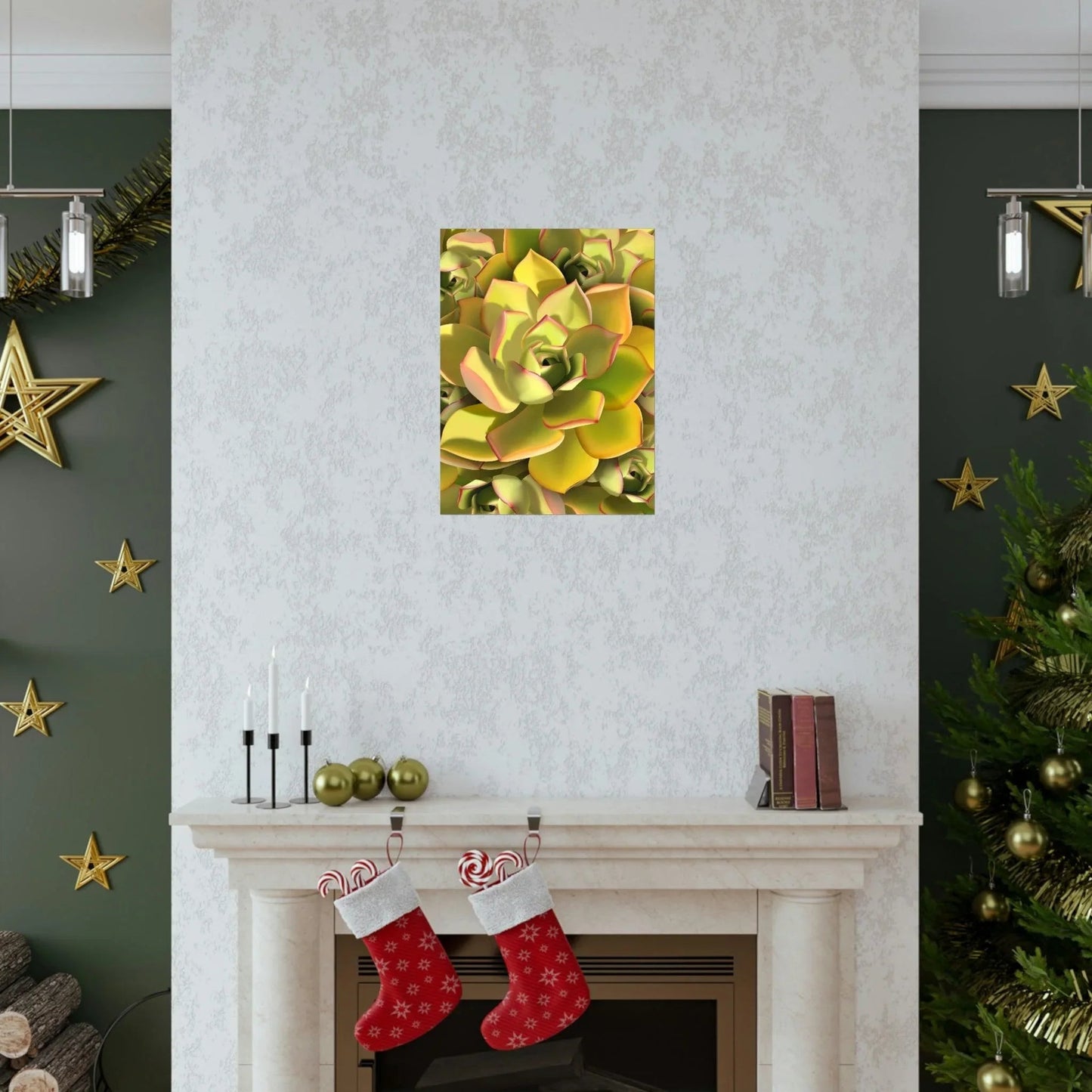 Noble Aeonium Succulent Pattern Botanical Print – Unframed Wall Art