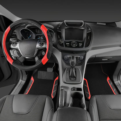 Steering Wheel Cover And Waterproof Car Floor Mats, Microfiber Universal Car Combo Fit for 95% Sedan, SUV, Cars, 14.5-15inch Sporty Anti-Slip Safety Comfortable Design