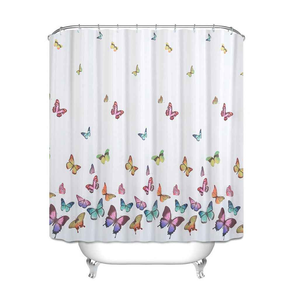 Colorful Butterfly Polyester Waterproof Printing Shower Curtain Home Bathroom Curtain Shower Partition Curtain With 12C Ring Set