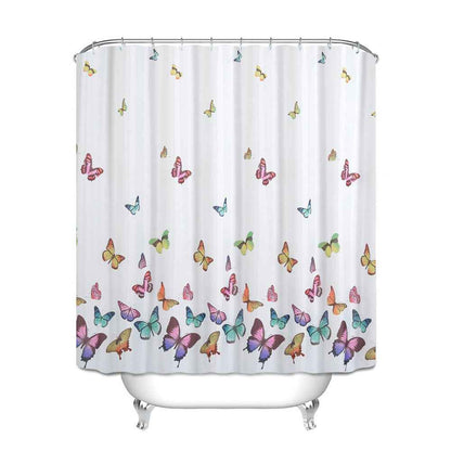 Colorful Butterfly Polyester Waterproof Printing Shower Curtain Home Bathroom Curtain Shower Partition Curtain With 12C Ring Set