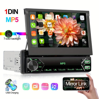 7" HD Retractable Touch Screen Car Stereo - Single Din MP5 Player with Mirror Link