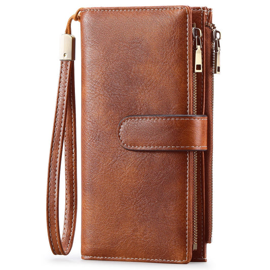 RFID Blocking Vintage Tri-fold Wallet - Multi-functional Oil Wax Leather Purse