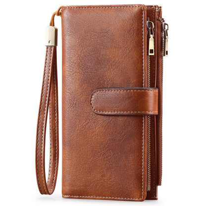 RFID Blocking Vintage Tri-fold Wallet - Multi-functional Oil Wax Leather Purse