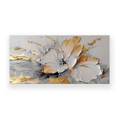 Handmade Oil Painting Canvas Wall Art Decoration Modern Abstract Rich Golden-White Floral For Home Living Room Decor Rolled Frameless Unstretched Painting