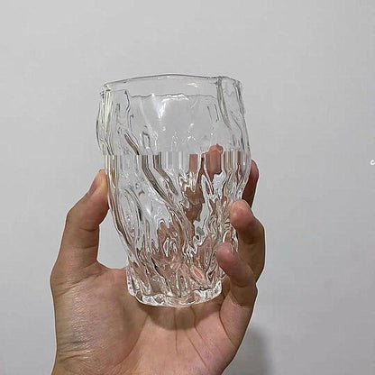 Small Group Hand Blown Irregular Design Pleated Glass Water Cup