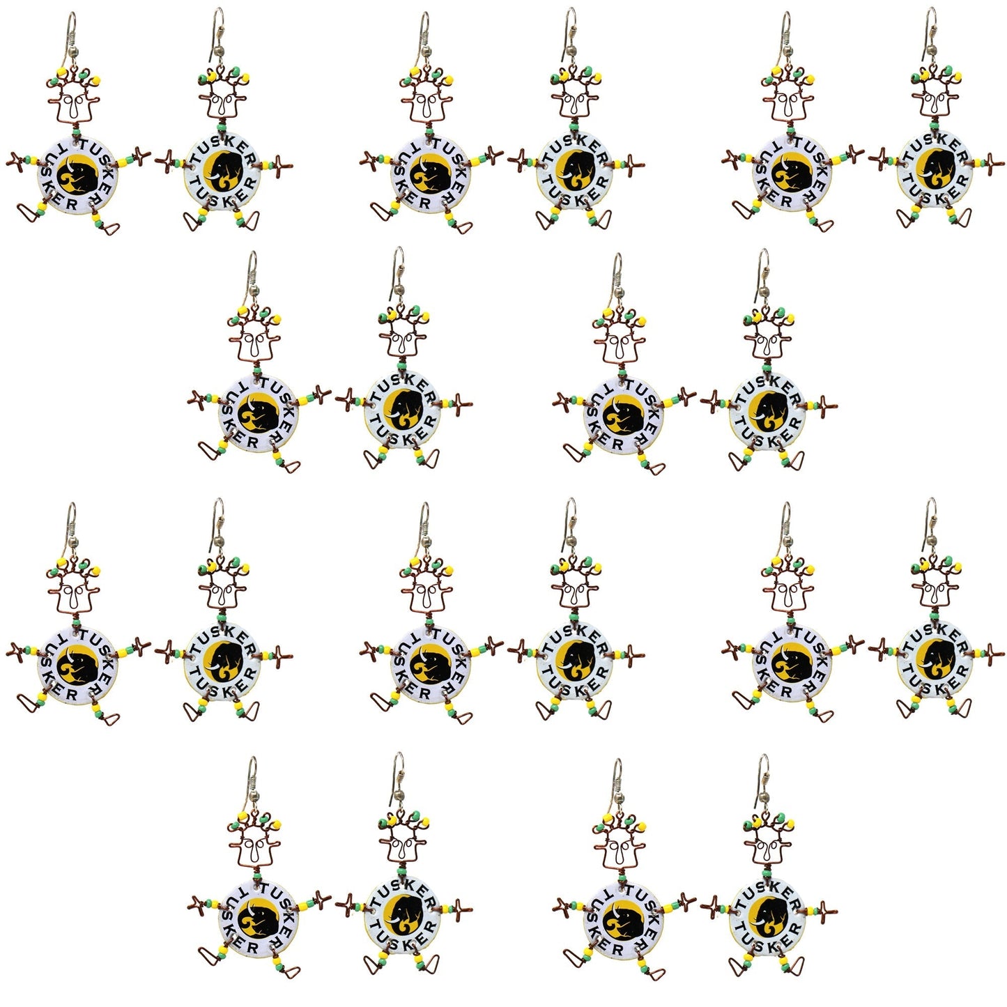 Set of 10 Dancing Tusker Dangle Earrings