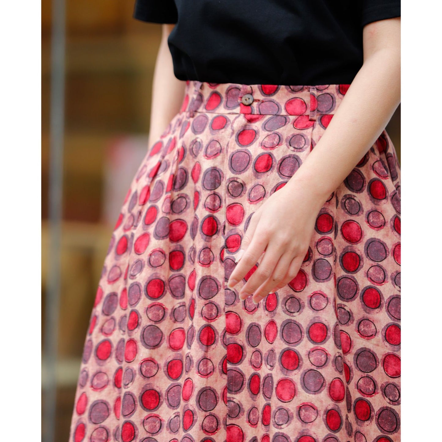 Polka Dot Linen  Literary And Casual Cotton And Linen Skirt