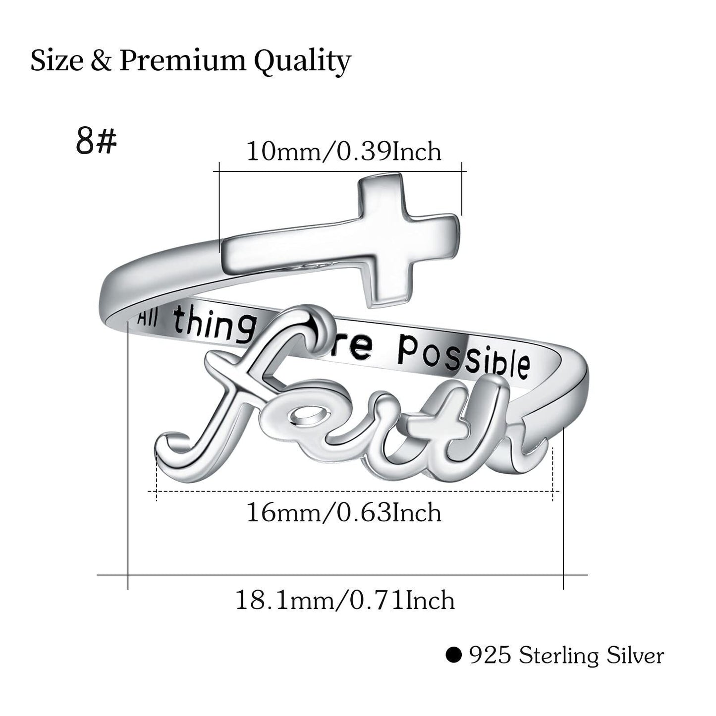 Sterling Silver Cross Ring "All Things Are Possible" Inlay "Faith" Design