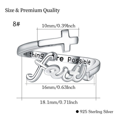 Sterling Silver Cross Ring "All Things Are Possible" Inlay "Faith" Design