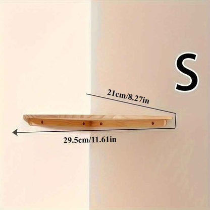 Fan Shaped Partition Rubberwood Wall Mounted Corner Shelf