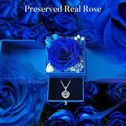 Preserved Real Rose | Perfect Eternal Flowers Rose Gifts with Necklace for Mom, Girlfriend for Mother'S Day, Valentine's, Anniversary, Thanksgiving, or Christmas | Blue Color, Metal Material