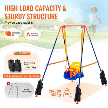Swing Sets For Backyard 3 In 1 Toddler Swing Set With 4 Sandbags Foldable