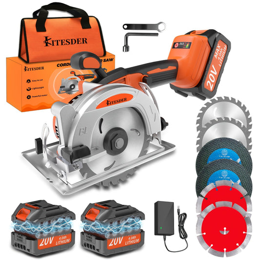 5-inch Brushless Circular Saw Kit - 20V Dual Smart Batteries And Battery Charger, Comes with 6 Saw Blades, Two Adjustable 45° Cutting Depths, Up to 6900 RPM - Ideal for Woodworking And Garden Projects.Christmas Gift, Shipped