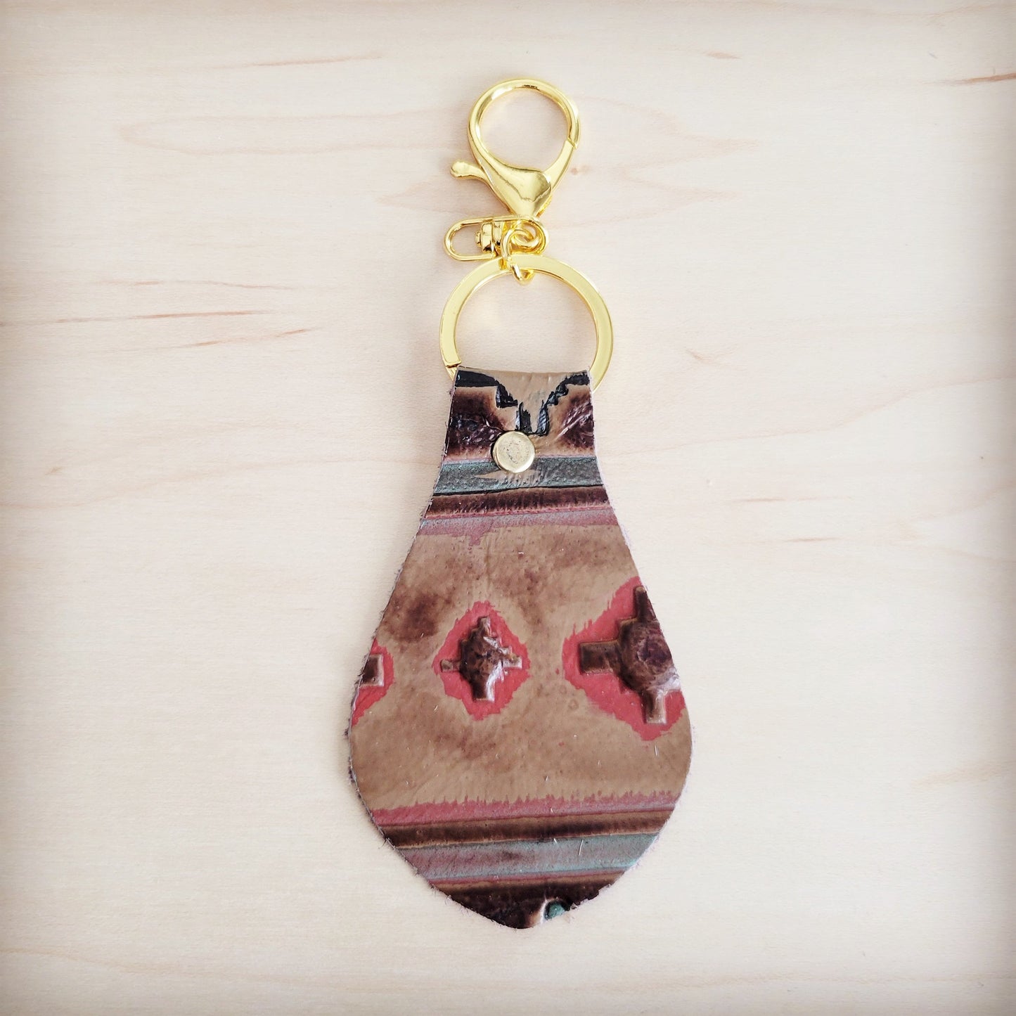 Embossed Leather Key Chain - Turquoise Navajo 700b