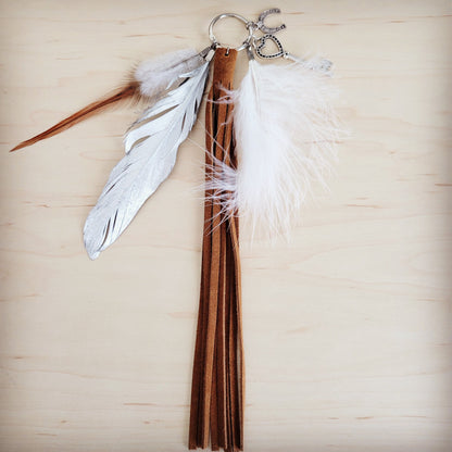 Boho Western Leather Boot Bling Cognac Suede Silver Feather 500t