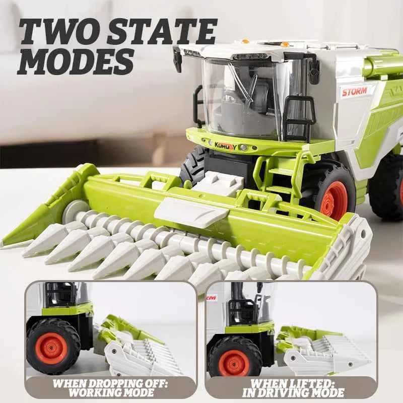 RC Farm Tractor Toy 2.4G Remote Control Combine Harvester Truck with Sounds Lights & Spray 1:24 High Simulation Toddlers Vehicle