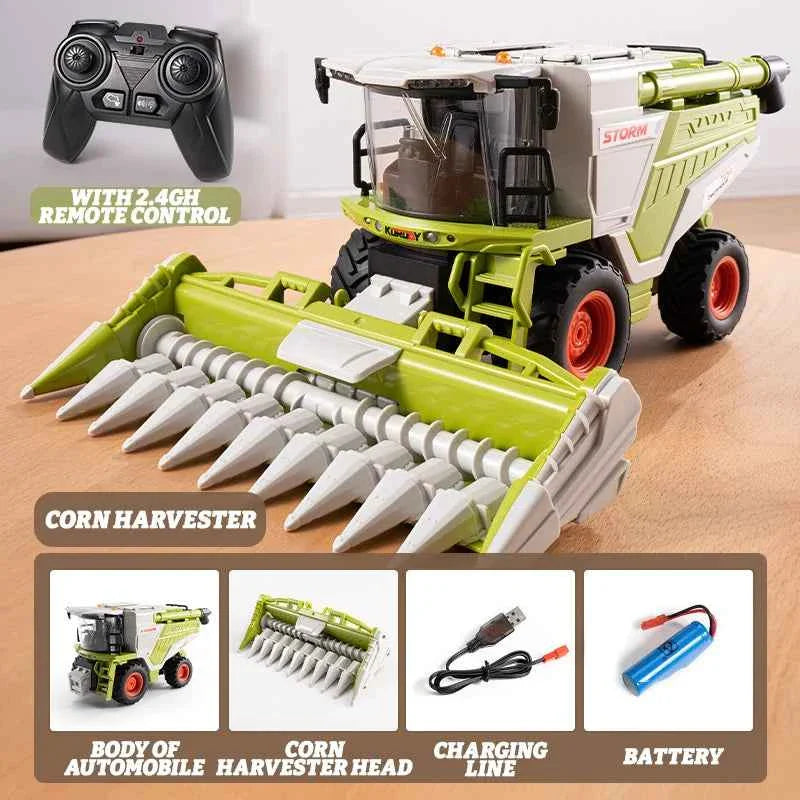 RC Farm Tractor Toy 2.4G Remote Control Combine Harvester Truck with Sounds Lights & Spray 1:24 High Simulation Toddlers Vehicle
